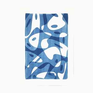 Avant Garde Palette Shapes in Blue Tones, Handmade Monotype on Paper, 2021-RWC-973495