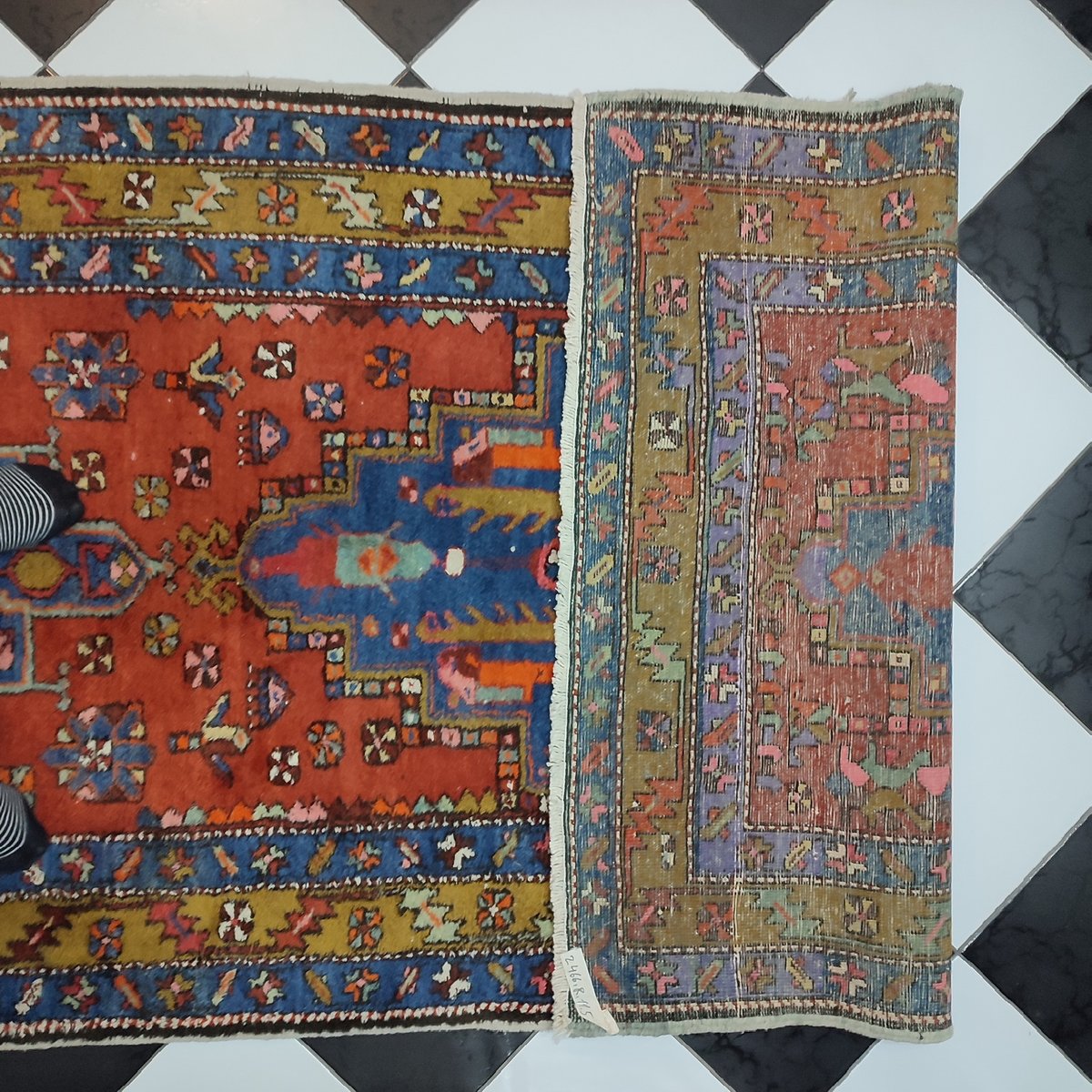 Azerbaijan Runner Rug with 3 Geometric Medallions, 1950s