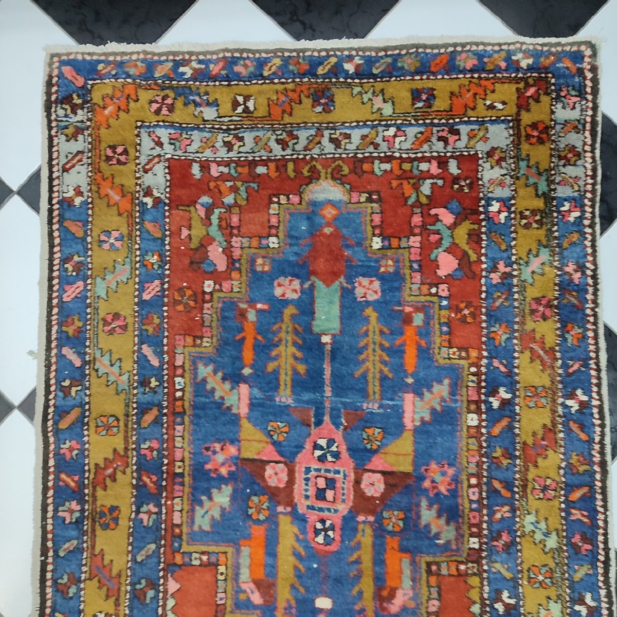 Azerbaijan Runner Rug with 3 Geometric Medallions, 1950s