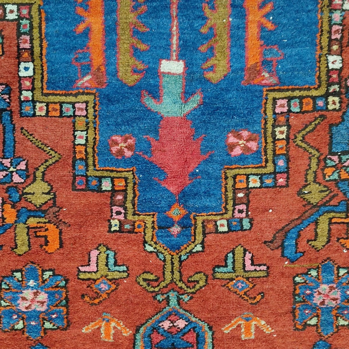 Azerbaijan Runner Rug with 3 Geometric Medallions, 1950s