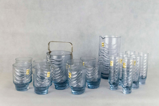 Azteca Glass Cocktail Set by Fabio Frontini for Arnolfo Di Cambio, 1970s, Set of 17