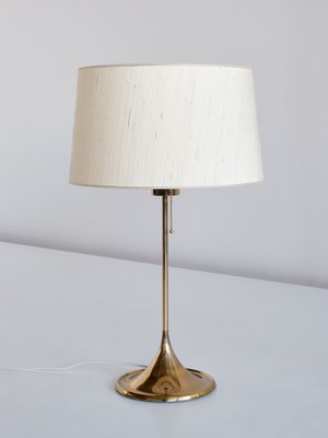 B-024 Brass Table Lamp with Beige Silk Shade from Bergboms, Sweden, 1960s-FMT-1060149