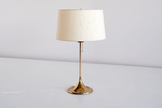 B-024 Brass Table Lamp with Beige Silk Shade from Bergboms, Sweden, 1960s