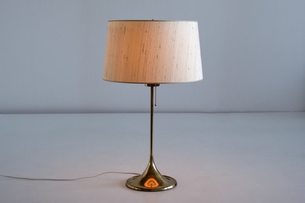 B-024 Brass Table Lamp with Beige Silk Shade from Bergboms, Sweden, 1960s-FMT-1060149