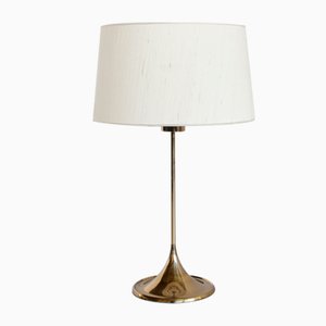 B-024 Brass Table Lamp with Beige Silk Shade from Bergboms, Sweden, 1960s-FMT-1060149