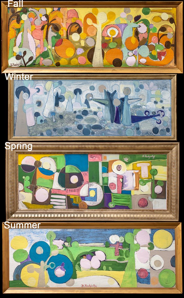 B. Radziwill, The Four Seasons, 2019, Acrylic on Canvases, Framed, Set of 4