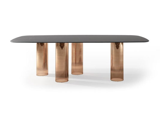 SIGNORE DEGLI ANELLI 72 - Rectangular glass table with Murano glass legs