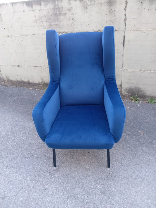 Back Chair in Blue Velvet, 1960s