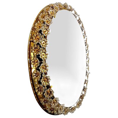 Backlit Flower Mirror in Gilt Brass & Crystals, 1970-VDW-844350