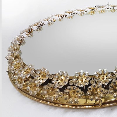 Backlit Flower Mirror in Gilt Brass & Crystals, 1970-VDW-844350