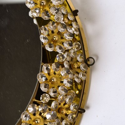 Backlit Flower Mirror in Gilt Brass & Crystals, 1970-VDW-844350