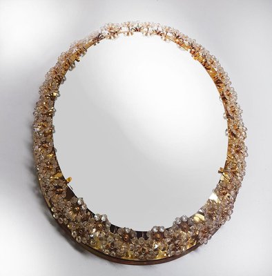 Backlit Flower Mirror in Gilt Brass & Crystals, 1970-VDW-844350