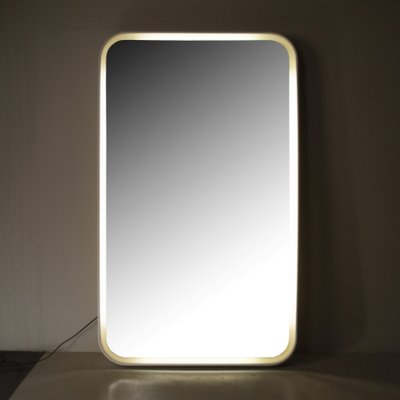 Backlit Mirror with Curved Wooden Frame-JQO-1184508