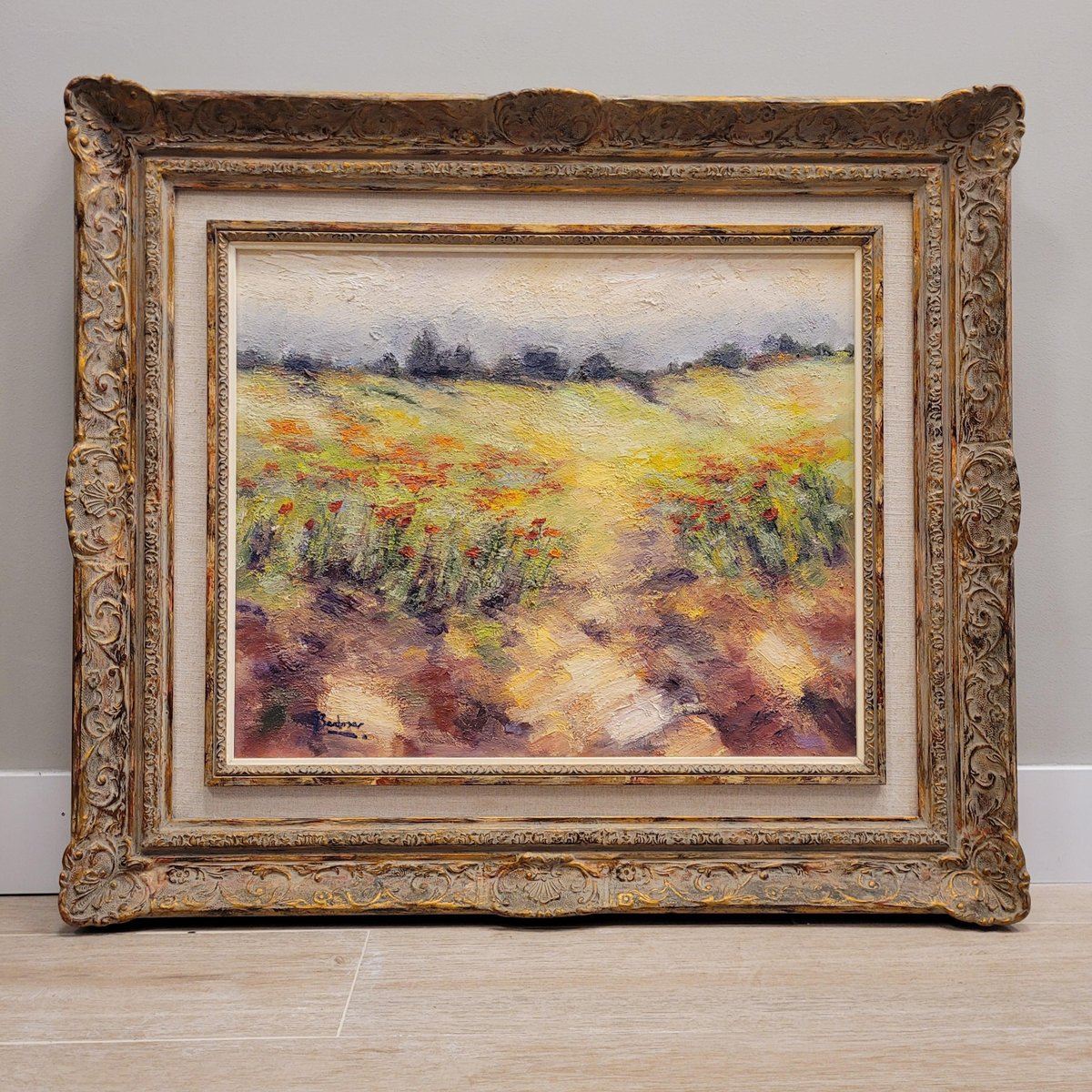 Badosar, Field of Poppies, Mid-20th Century, Oil on Canvas, Framed