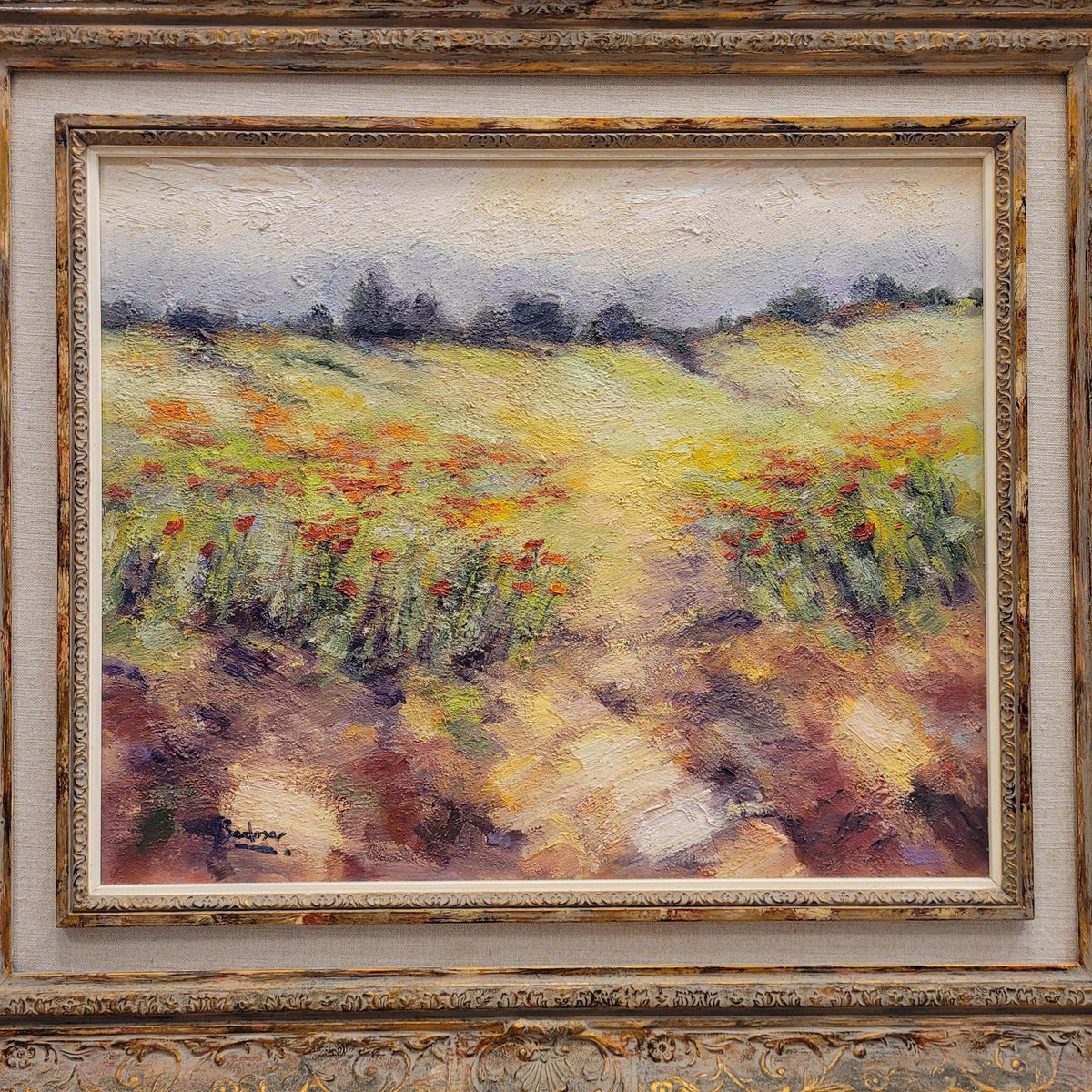 Badosar, Field of Poppies, Mid-20th Century, Oil on Canvas, Framed