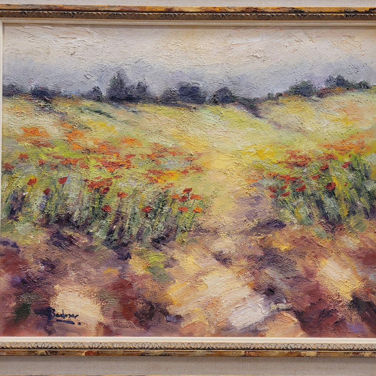 Badosar, Field of Poppies, Mid-20th Century, Oil on Canvas, Framed