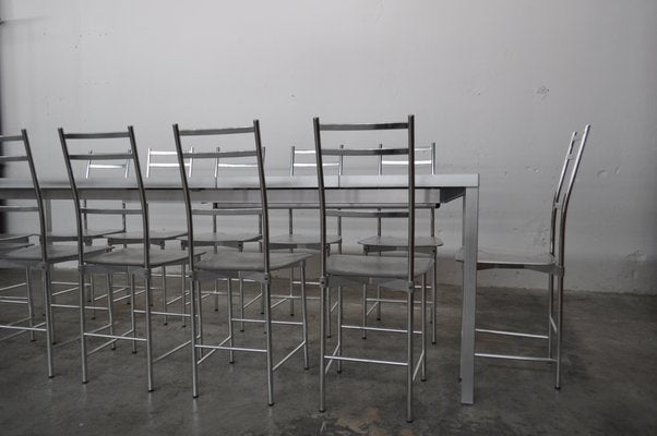 Bagutta Table and Chairs in Aluminum by Opera Design for Ycami, 1980s, Set of 13-KNM-930836