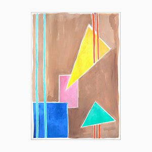 Balanced Geometry I, Primary Pastel Tones, Shapes and Lines on Tan Background, 2021-RWC-1005068