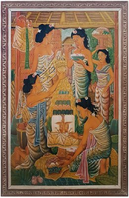 Balinese Artist, Women from Bali, Oil on Fabric, 1950/60s-ZCI-1760835