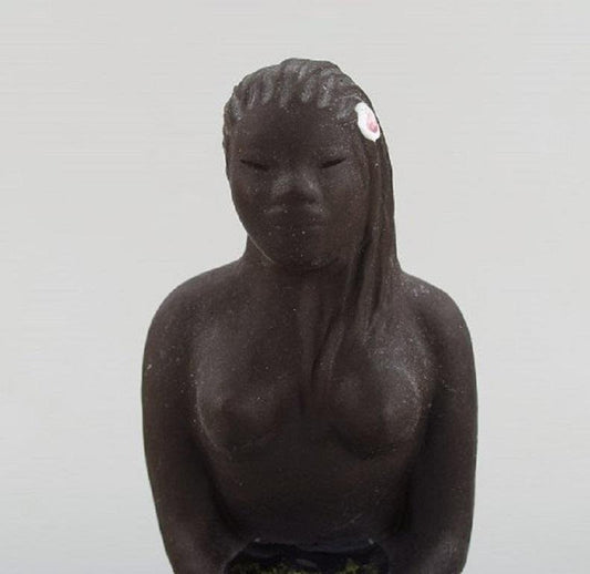 Balinese Girl in Raw and Glazed Ceramic by Bengt Wall, Sweden, 1950s