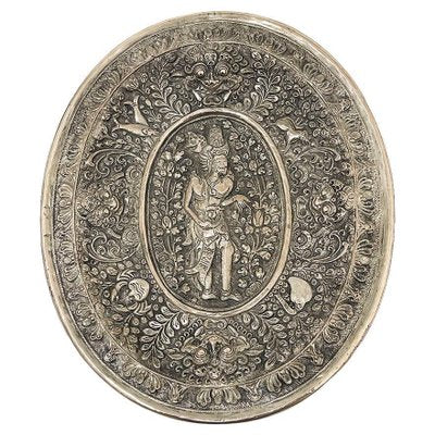 Balinese Yogya Silver Oval Dish with Scene of Indonesian God and Animals, 1890s-UCH-1740151