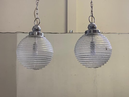 Ball Ceiling Lamps with Multi-Strands Engraving Effect, 1970s, Set of 2-IJR-877375