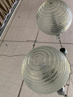 Ball Ceiling Lamps with Multi-Strands Engraving Effect, 1970s, Set of 2-IJR-877375