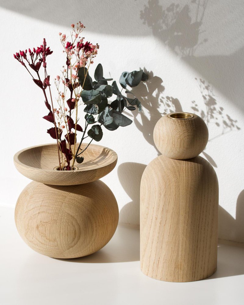 Ball Shape Black Stained Oak Vase by Applicata