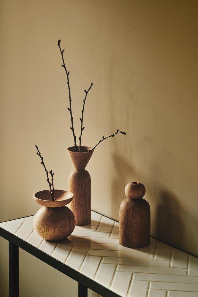 Ball Shape Black Stained Oak Vase by Applicata