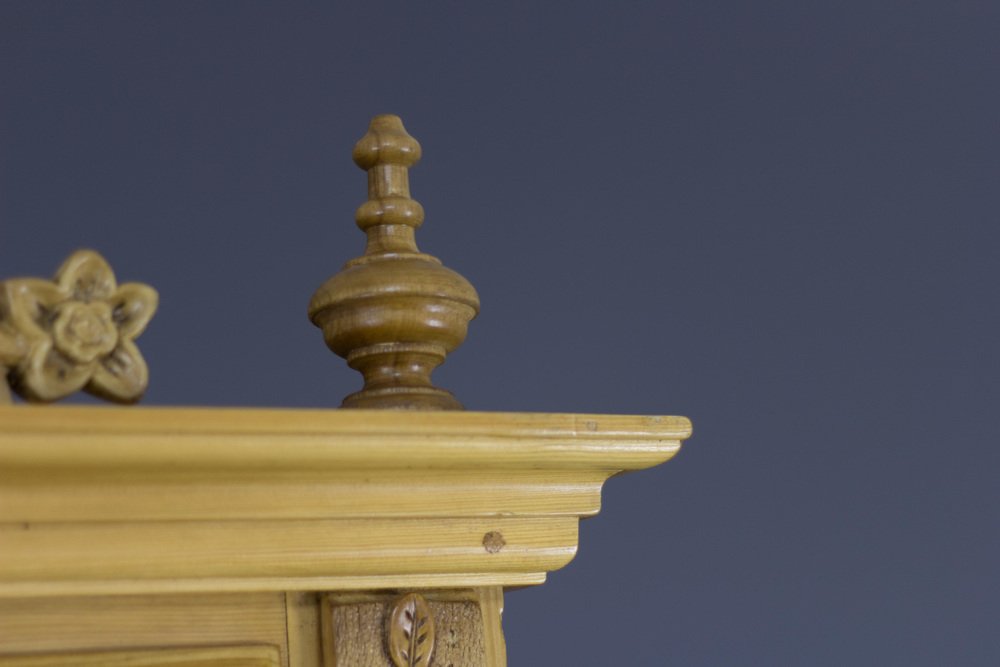 Baltic Pine Two-Door Armoire with Carved Crown, 1920s