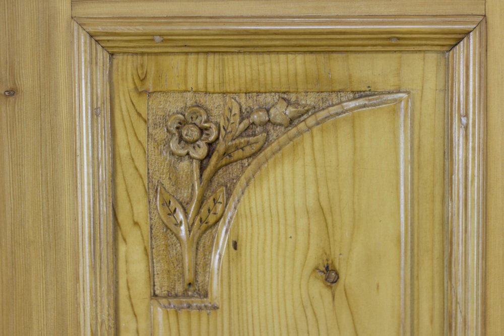 Baltic Pine Two-Door Armoire with Carved Crown, 1920s