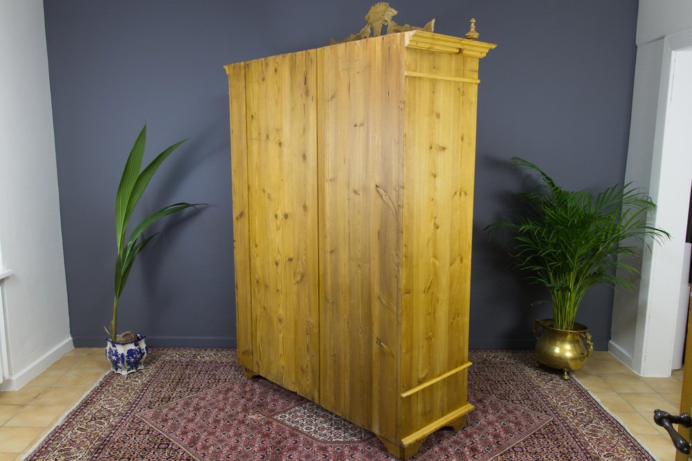 Baltic Pine Two-Door Armoire with Carved Crown, 1920s