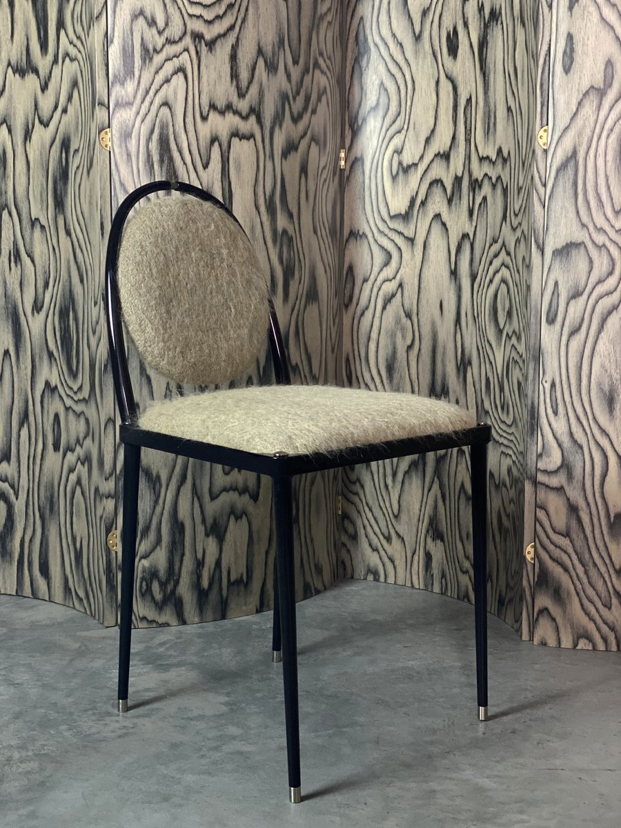 Balzaretti Chair in Black High-Gloss and Quinoa Mohair by Daniel Nikolovski & Danu Chirinciuc for Kabinet