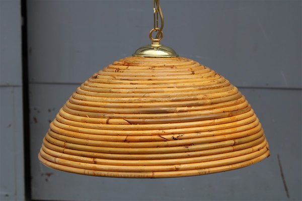 Bamboo and Brass Pendant Lamps, 1950s, Set of 2-EH-1424561