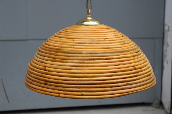 Bamboo and Brass Pendant Lamps, 1950s, Set of 2-EH-1424561