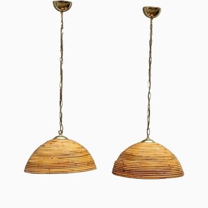 Bamboo and Brass Pendant Lamps, 1950s, Set of 2-EH-1424561