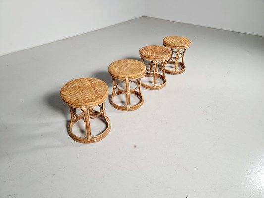 Bamboo and Cane Stools, Italy, 1960s, Set of 4-UJI-1249313