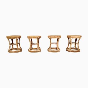 Bamboo and Cane Stools, Italy, 1960s, Set of 4-UJI-1249313