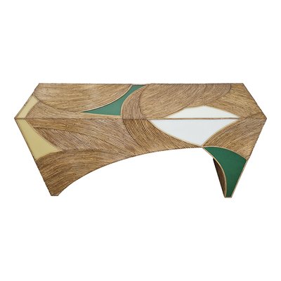 Bamboo and Colorful Glass Console Table-BEW-1822729