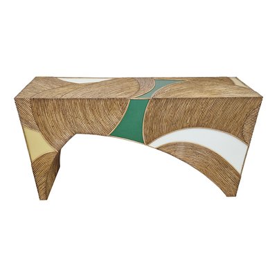 Bamboo and Colorful Glass Console Table-BEW-1822729