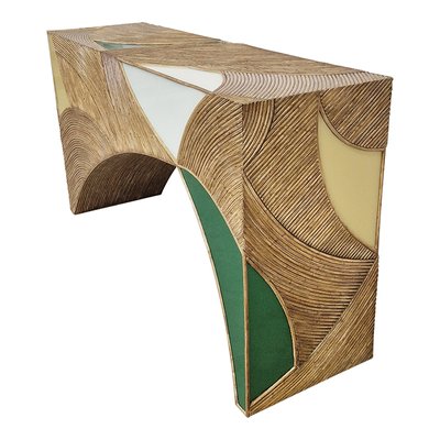 Bamboo and Colorful Glass Console Table-BEW-1822729