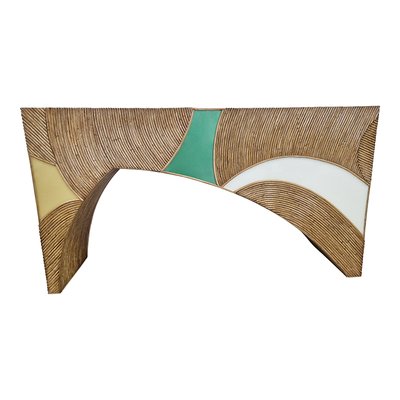 Bamboo and Colorful Glass Console Table-BEW-1822729