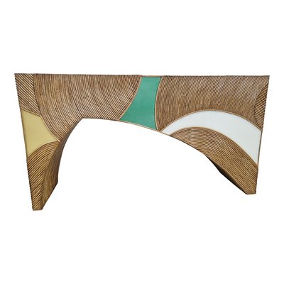 Bamboo and Colorful Glass Console Table-BEW-1822729