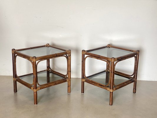 Bamboo and Glass Tables, 1970s, Set of 2-NPC-1700606