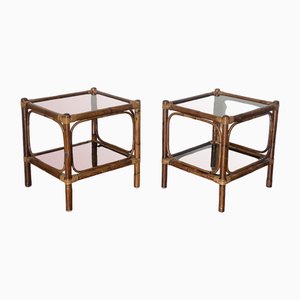 Bamboo and Glass Tables, 1970s, Set of 2-NPC-1700606