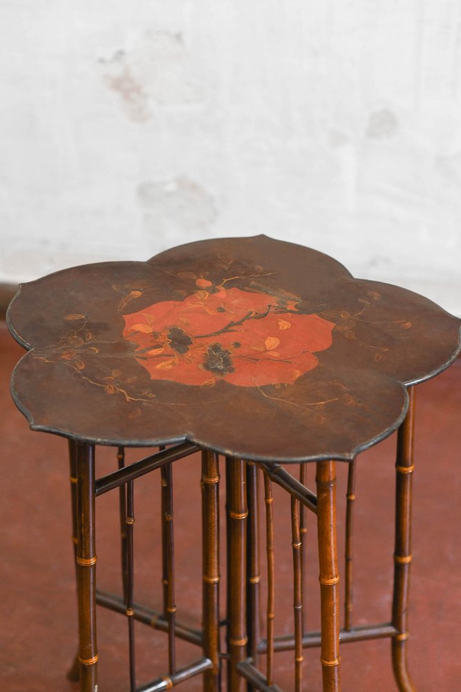 Bamboo and Lacquered Wood Table by Perret & Vibert, 1890s