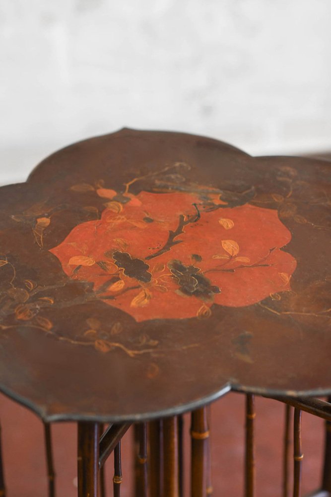 Bamboo and Lacquered Wood Table by Perret & Vibert, 1890s