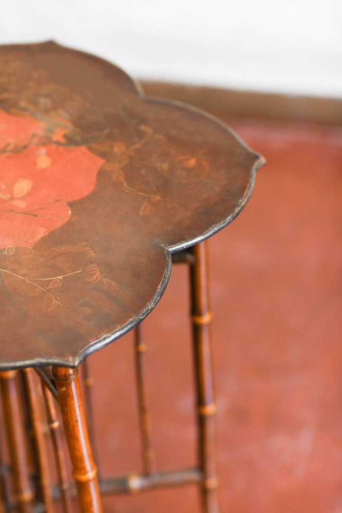 Bamboo and Lacquered Wood Table by Perret & Vibert, 1890s