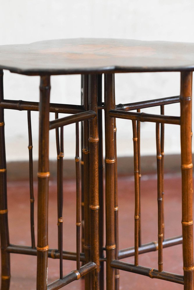 Bamboo and Lacquered Wood Table by Perret & Vibert, 1890s