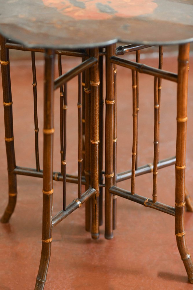 Bamboo and Lacquered Wood Table by Perret & Vibert, 1890s